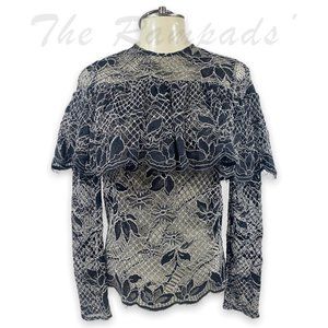 Zara Woman Black and White Outline Lace Blouse Size XS